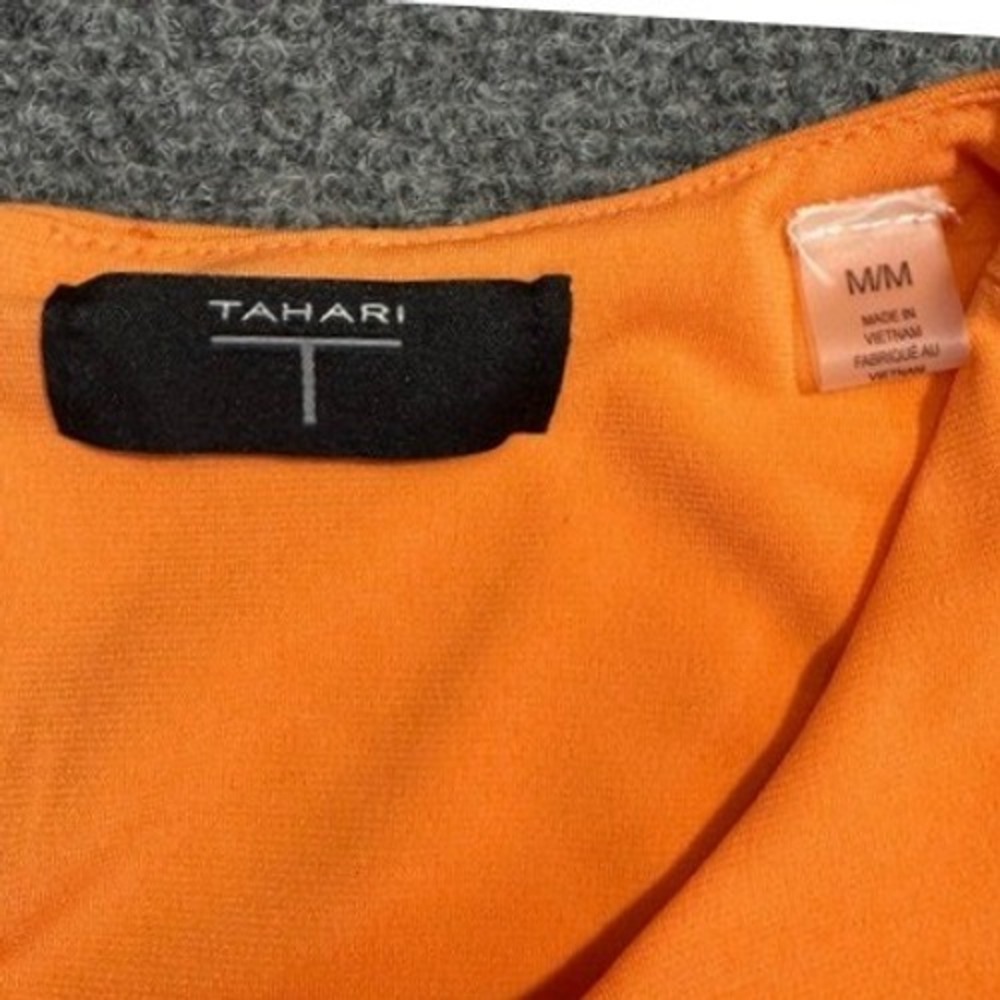 Tahari Sleeveless Top Orange Pleated Neck Keyhole Business Casual Medium